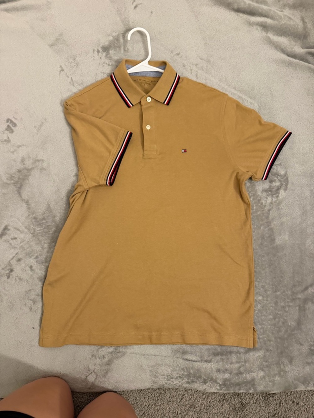 Tommy Hilfiger Men's Camel Polo with Contrast Stripe Collar